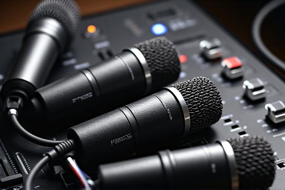 Various professional audio microphones and mixing equipment